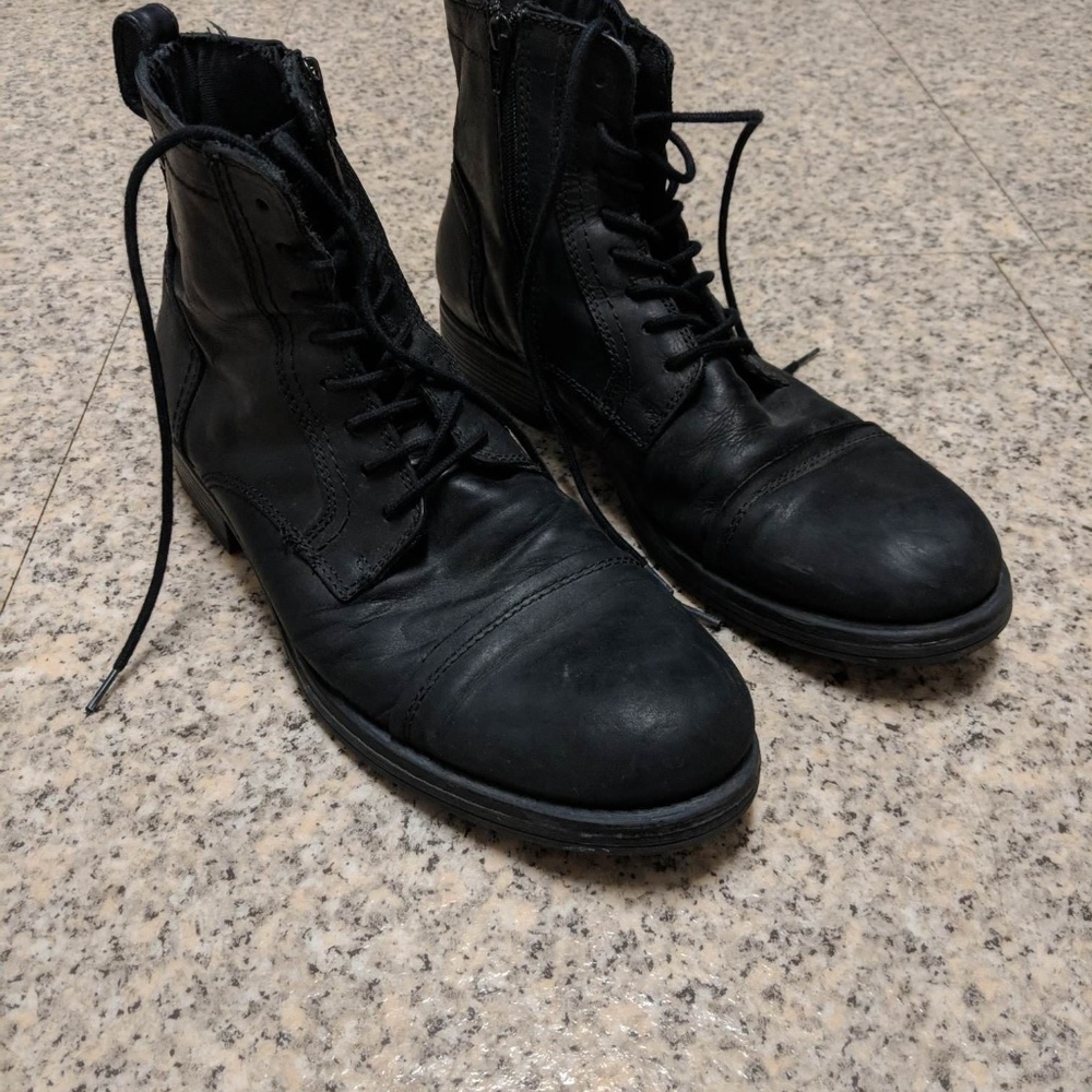 Jack & Jones Leather Boots - Men US 10 - Black